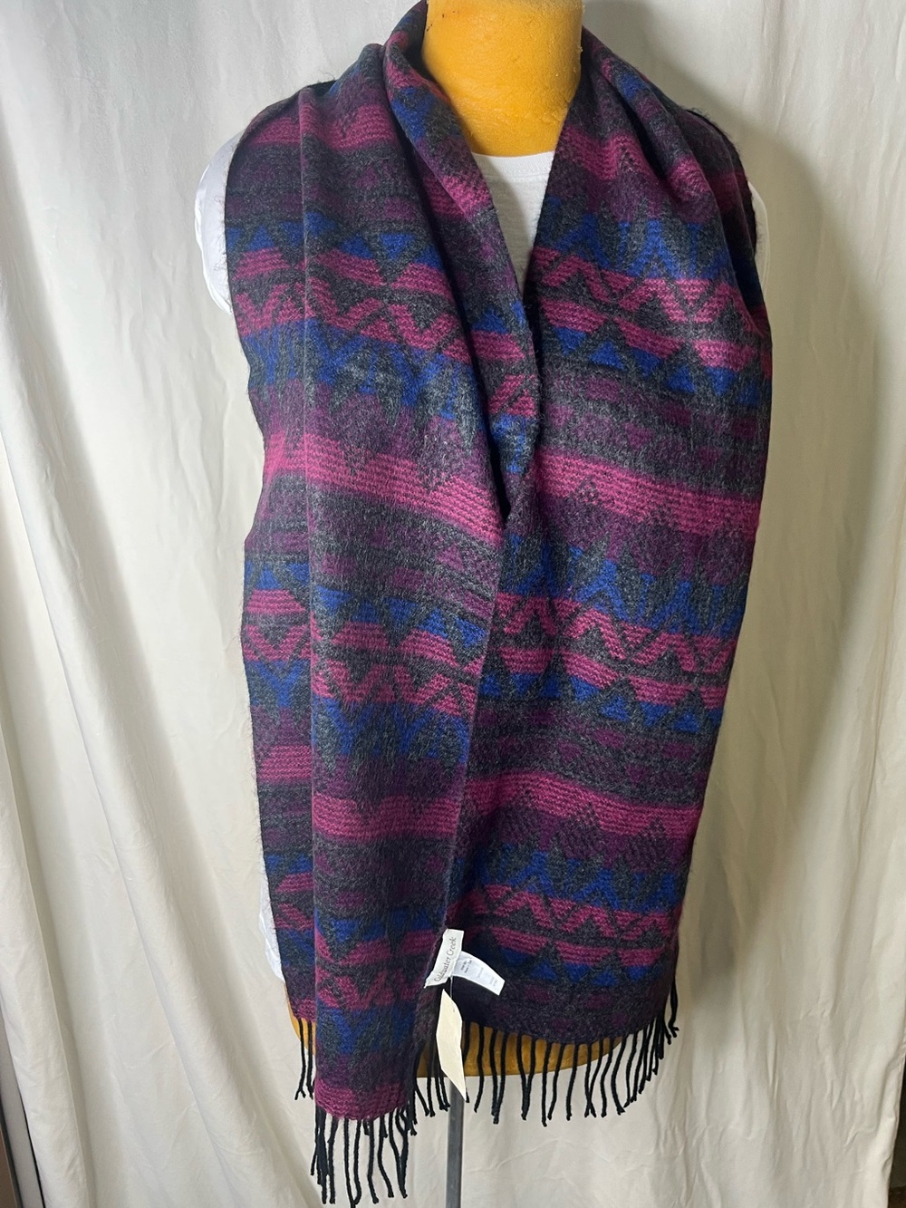 Coldwater Creek Plum, Blue & Black Patterned Fringe Wrap Scarf